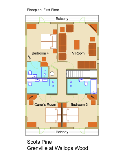 First floor floorplan for Scots Pine holiday accommodation, Grenville at Wallops Wood